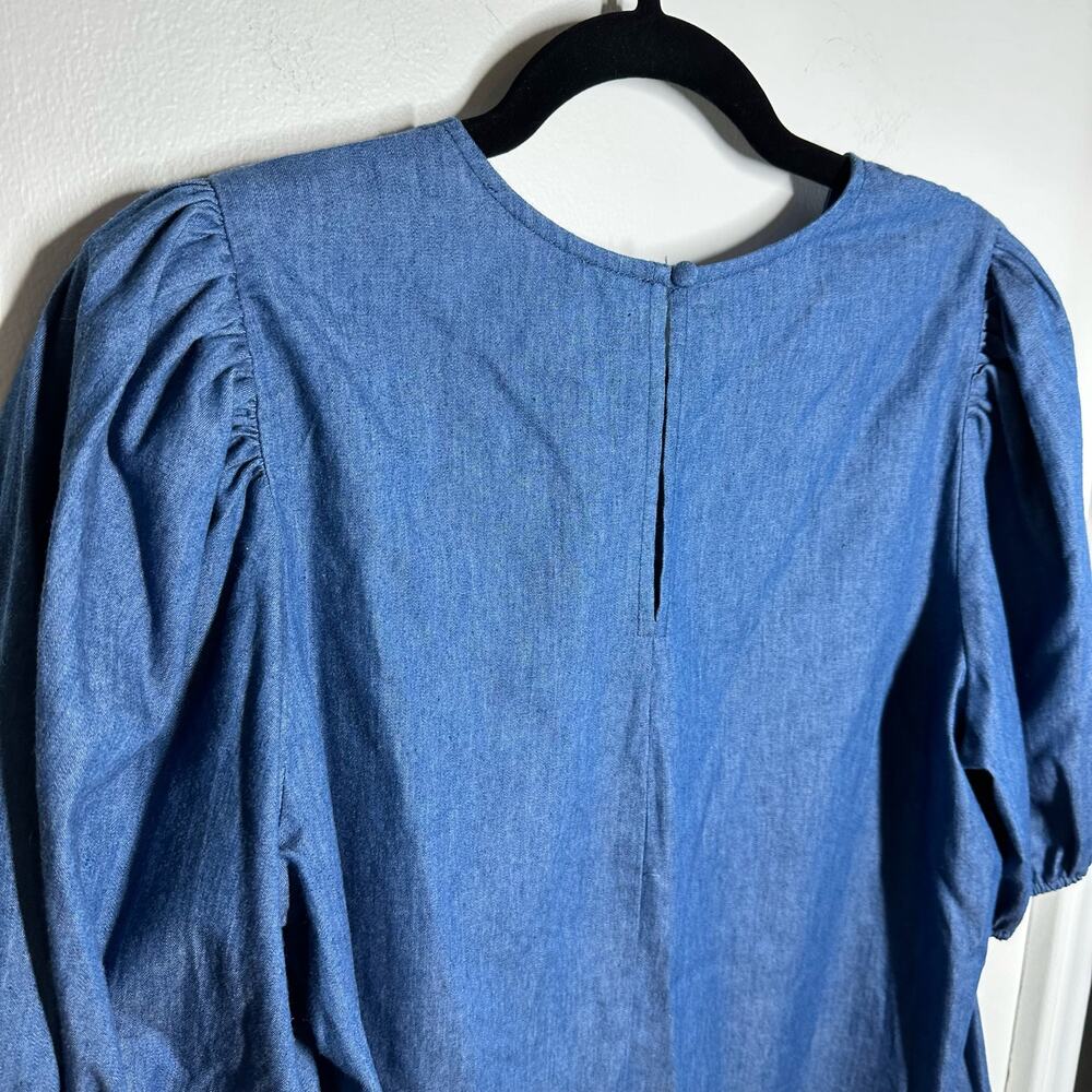 Veronica M Women's Chambray Puff Sleeve Blouse Size Medium - Picture 5 of 6